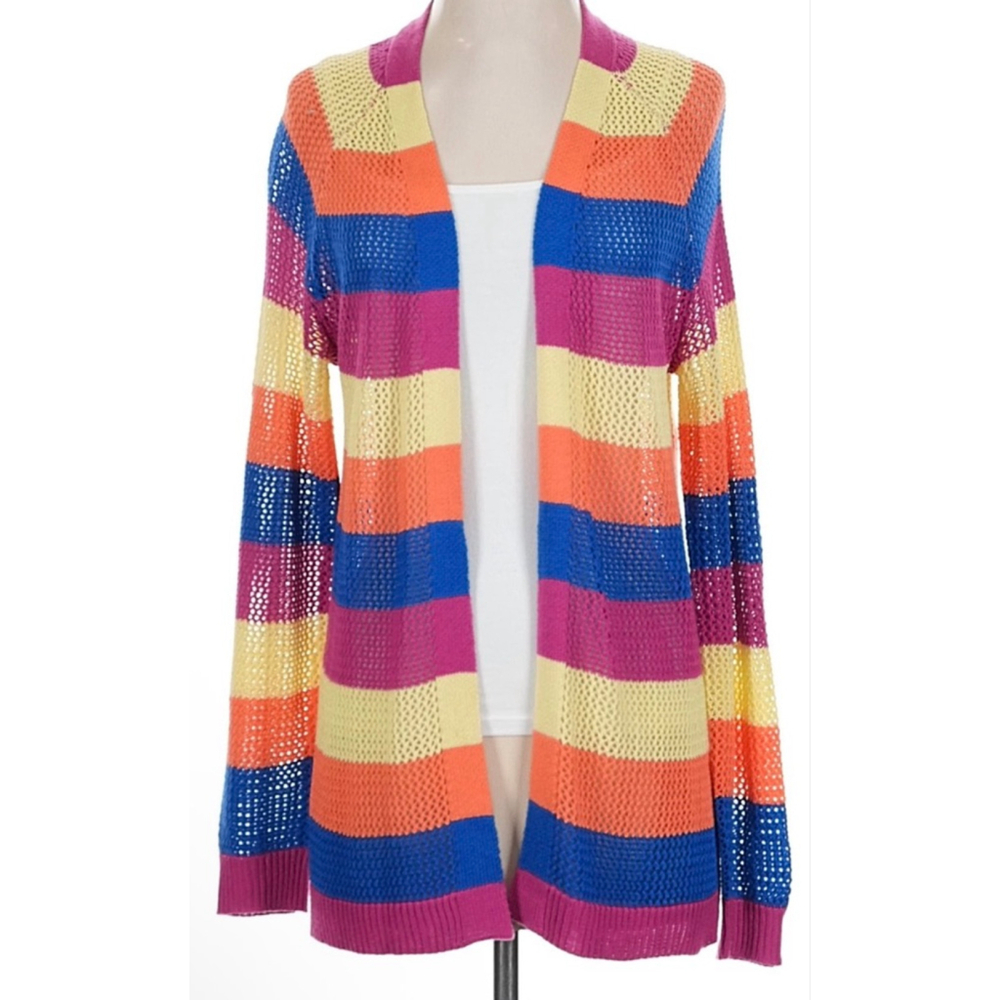 Women's BLAIR Multicolor Striped Open Knit Cardigan L